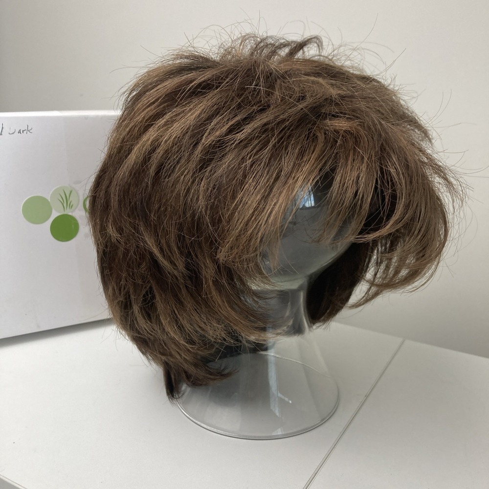 Envy Layered Wig Synthetic Short Classic Cap Womens Brown + Topper Lot 2 Pc